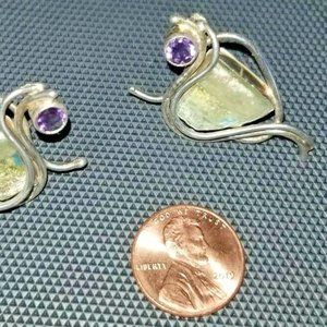 Vintage Earrings - Sterling, Glass & Purple Stone